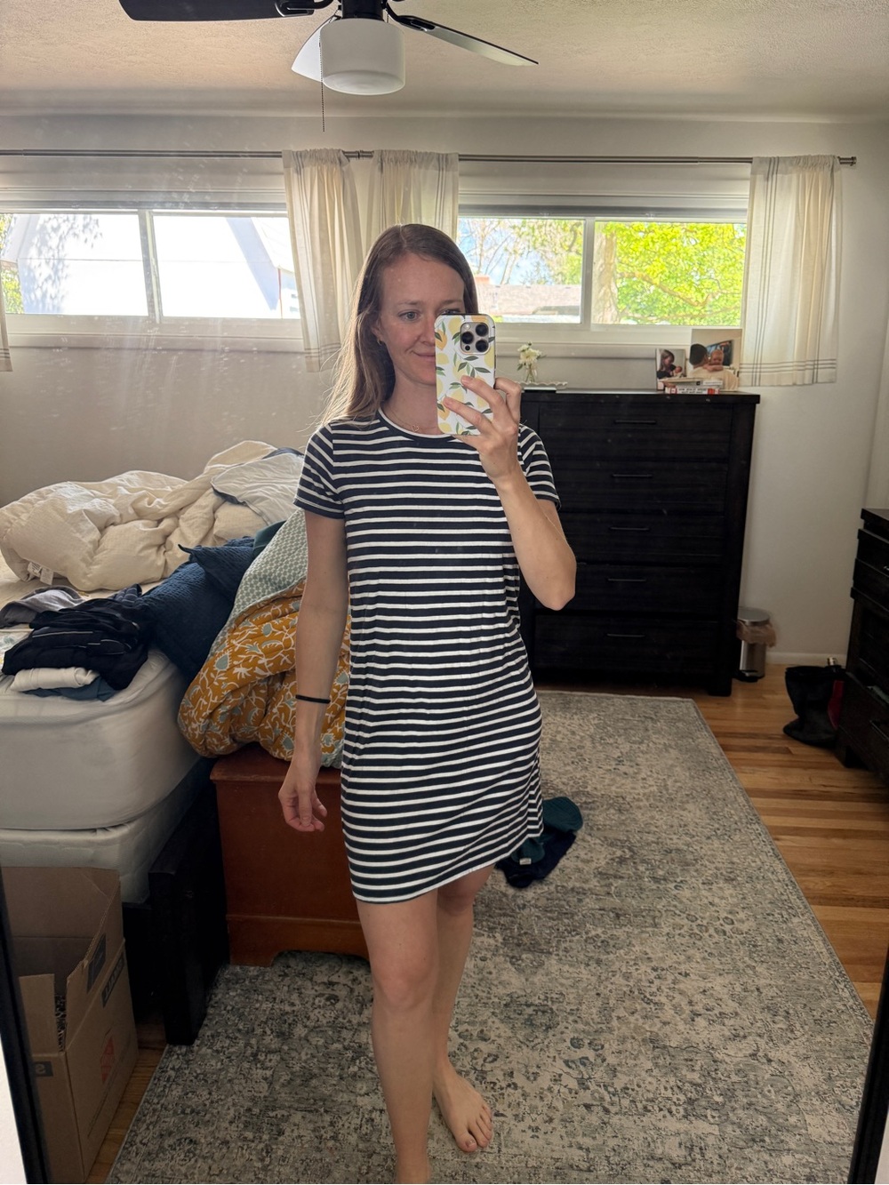 Blue & White Striped T-Shirt Dress - Casual Women's Dress